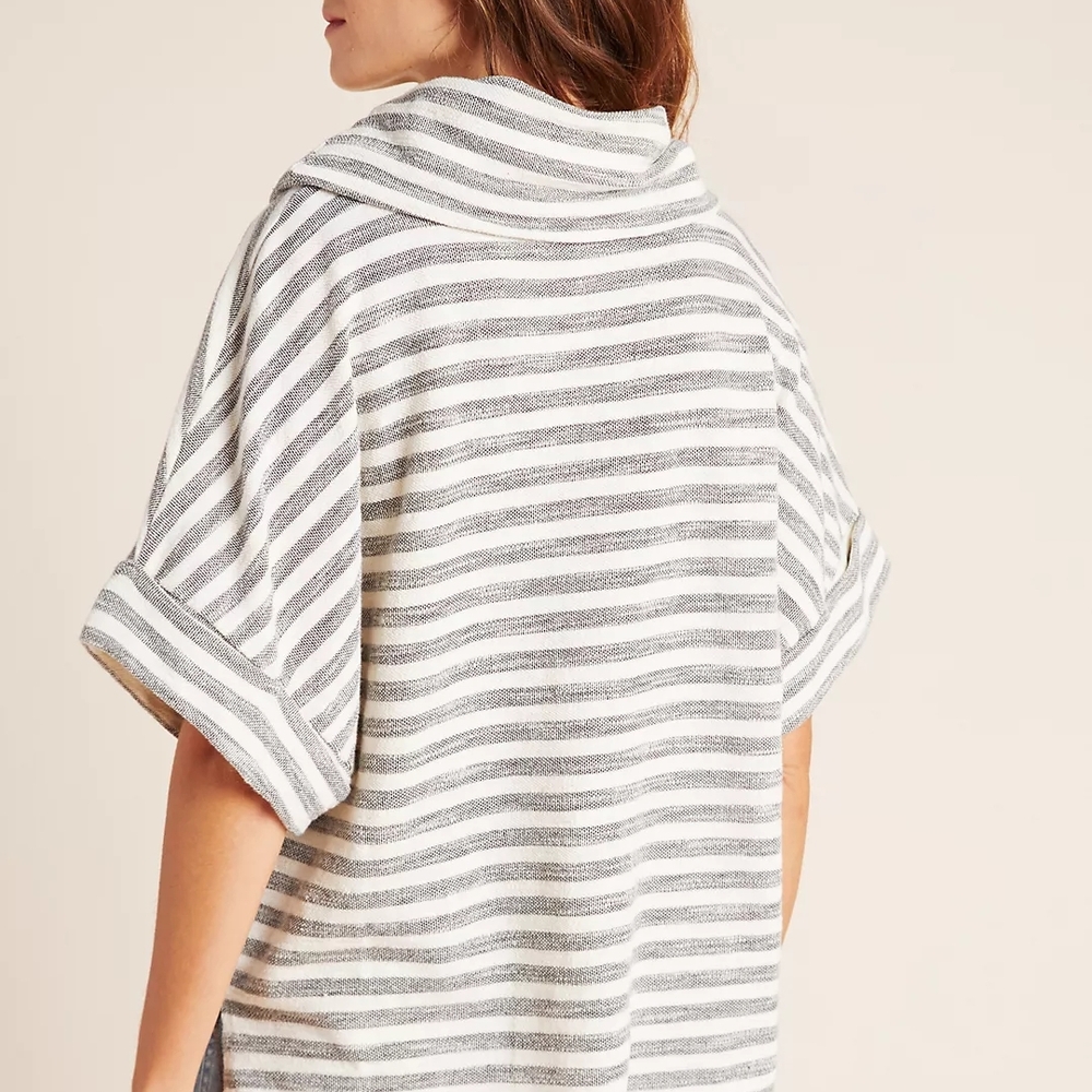 ANTHRO stripe Short-Sleeve Cowl Neck Sweater - Gray & Cream - Picture 3 of 4